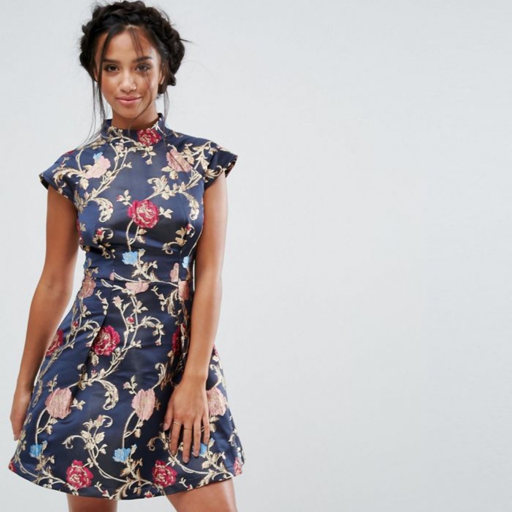 Navy floral mini dress